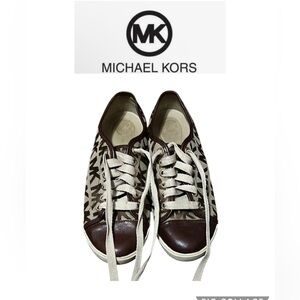 Michael Kors Brown and Cream Sneakers with Classic Lace-Up Design